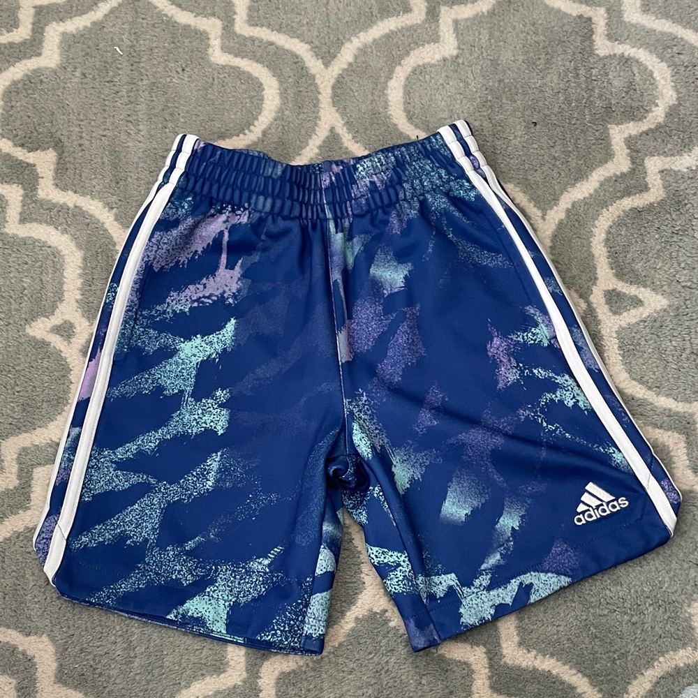 adidas Blue Athletic Kids Shorts with White Stripes